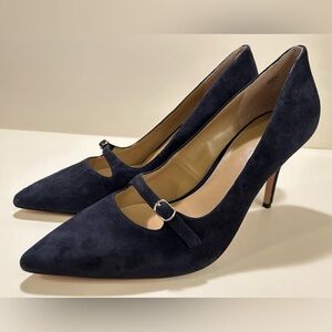 Ann Taylor Mila Mini Buckle Navy Blue Suede Pumps Size 10M